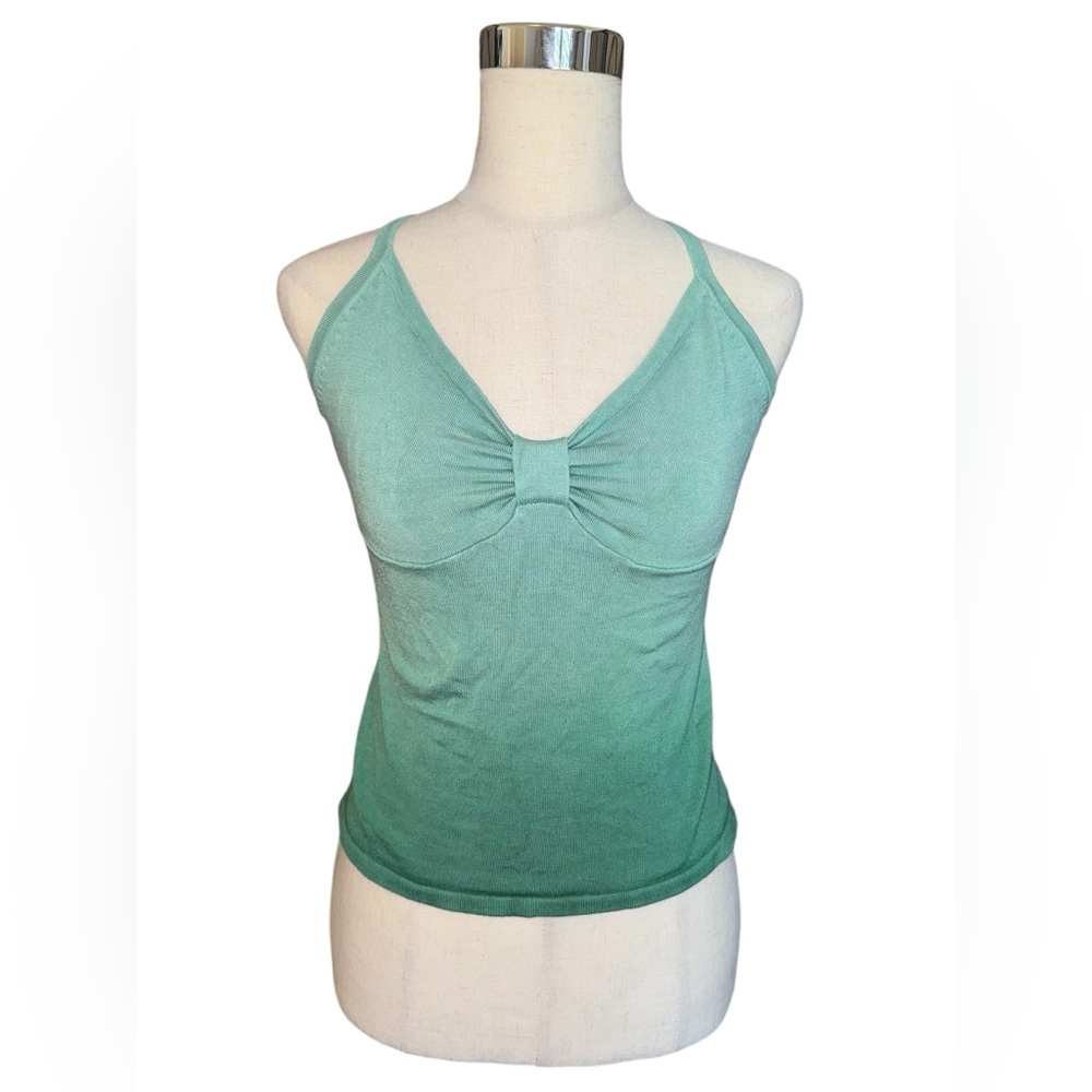 INC Womens Cropped Strappy Tank Top Gradient Green VNeck Fairy Small Soft Ribbed
